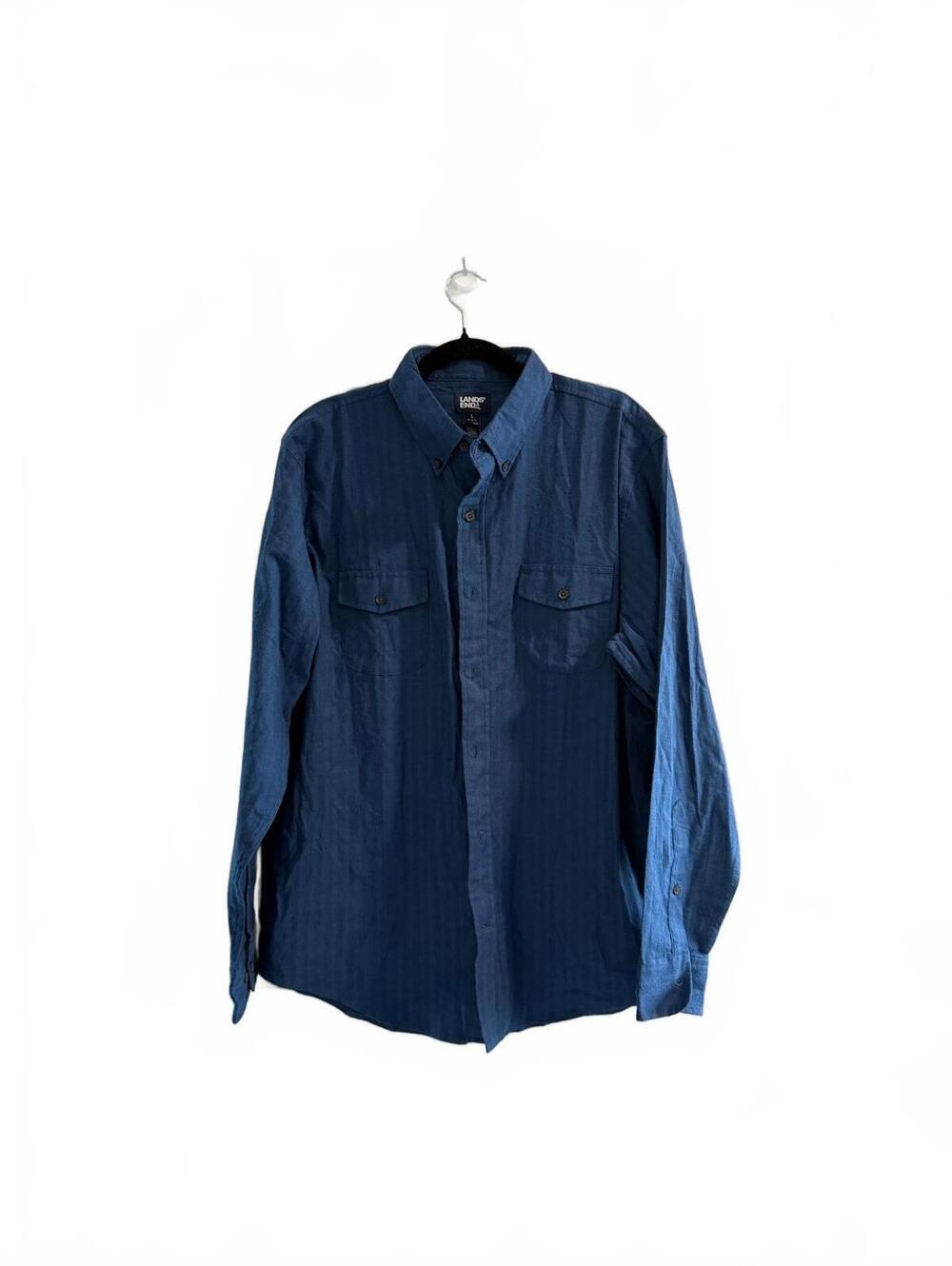 Lands’ End Mens Blue Button Down Long Sleeve Shirt Traditional Fit Size L 16-16½